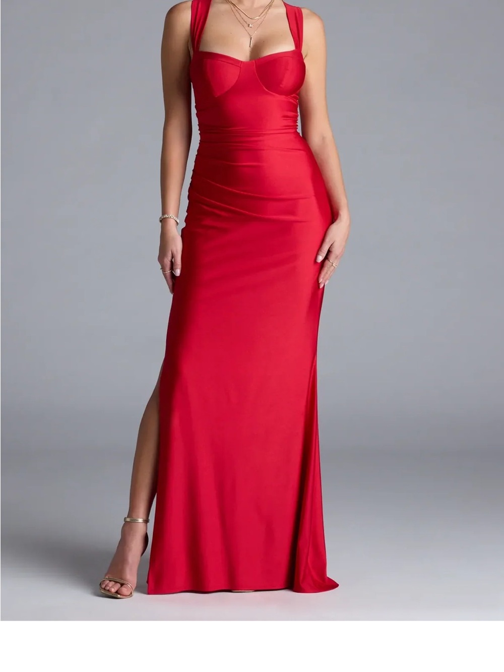 Windsor Red Satin Sweetheart Neckline Gown